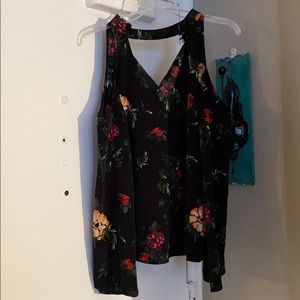 Lush black flower cold shoulder blouse